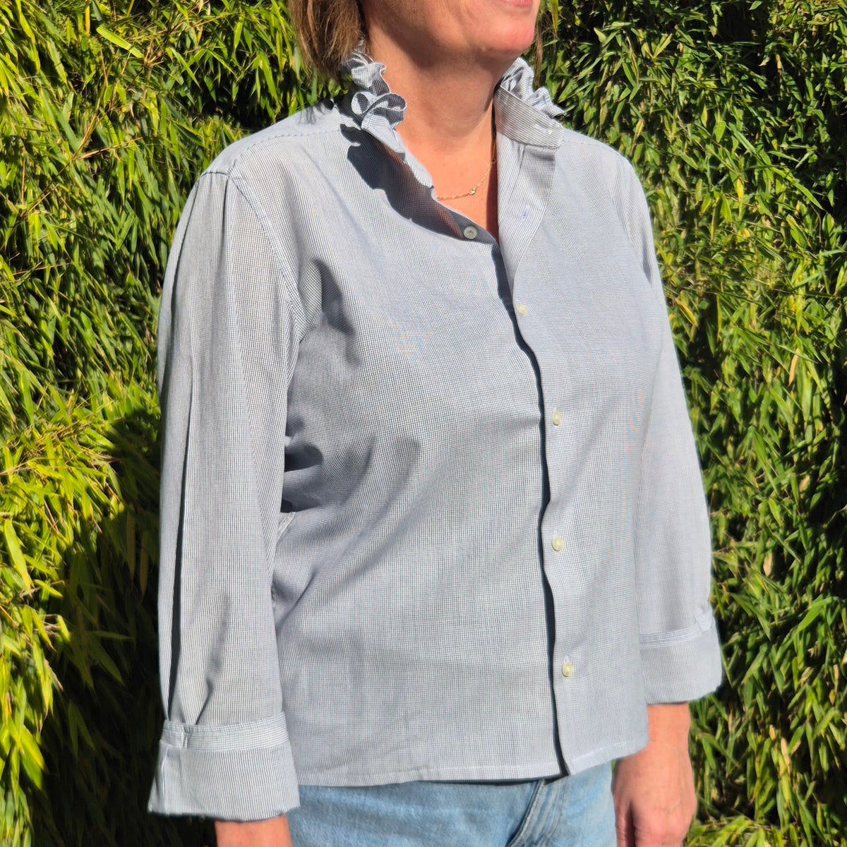 Off-white check ruffle collar shirt : size S