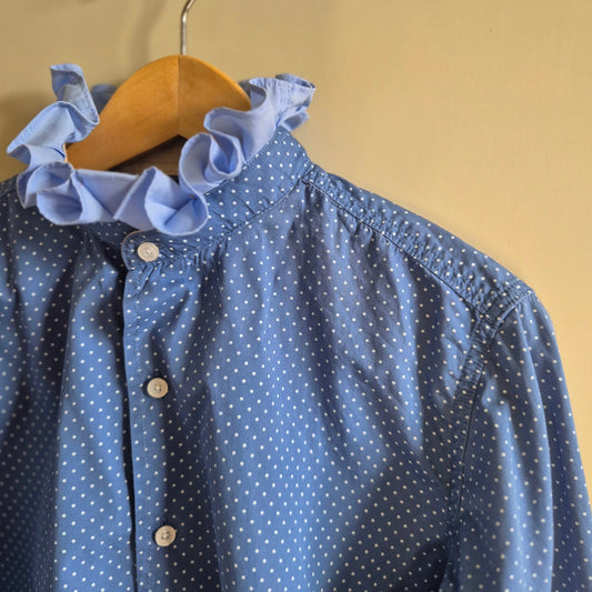 Blue polka-dot ruffle collar shirt - size S