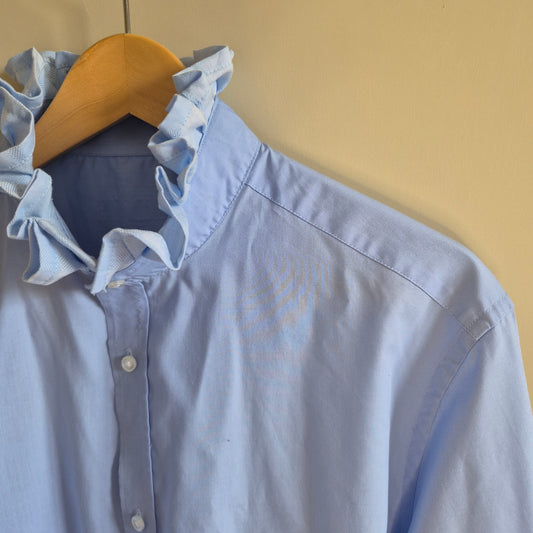 Pale blue shirt with ruffle collar : size M