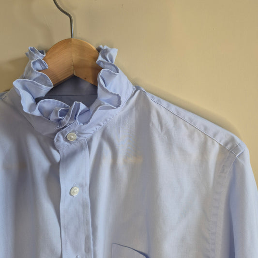 Pale blue shirt with ruffle collar : size M